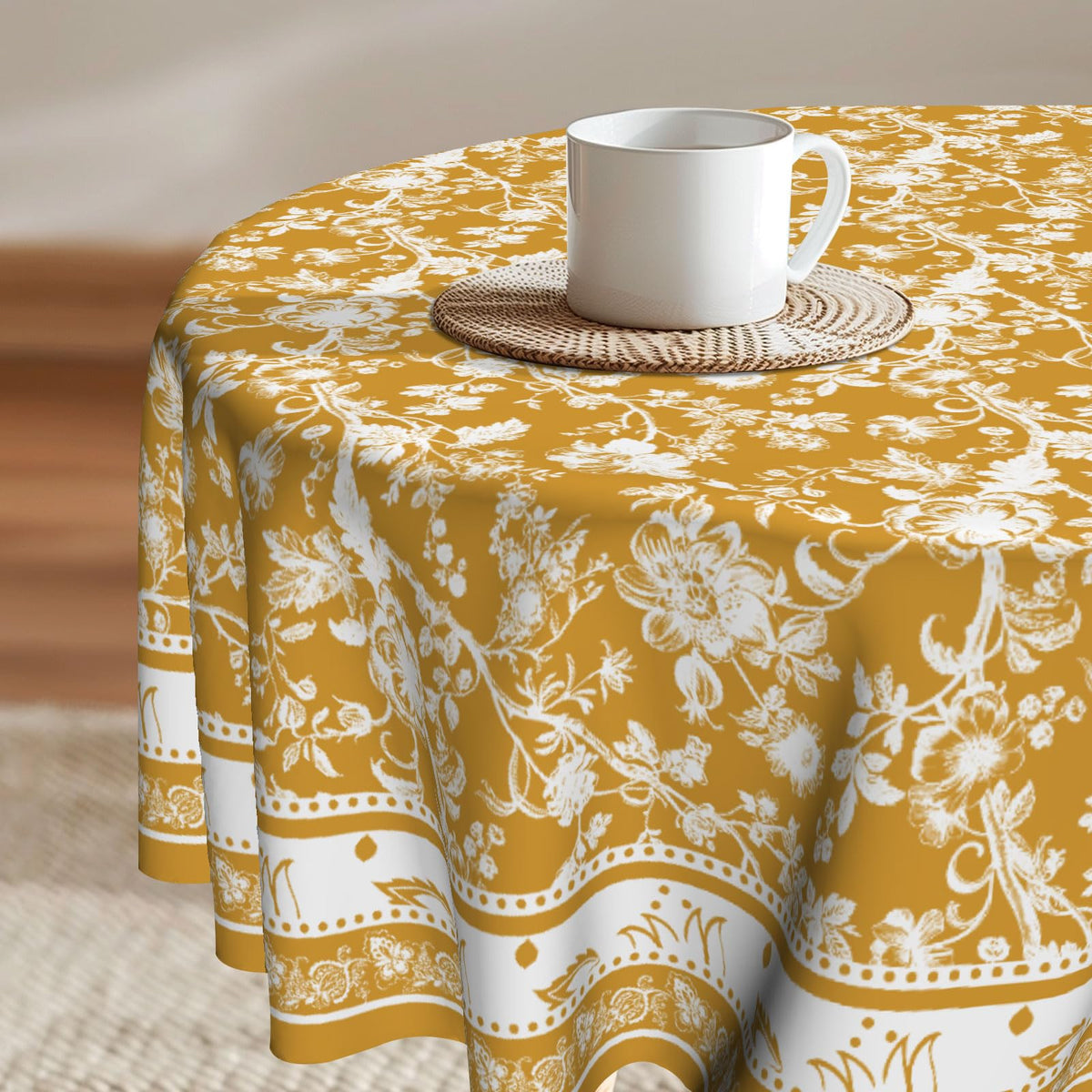 Imiss Floral Round Tablecloth Durable Washable Table Cover Bohemian Blue Red Floral Branches Decorative Farmhouse Table Cloth 60 Inch for Kitchen Dining Party Camping