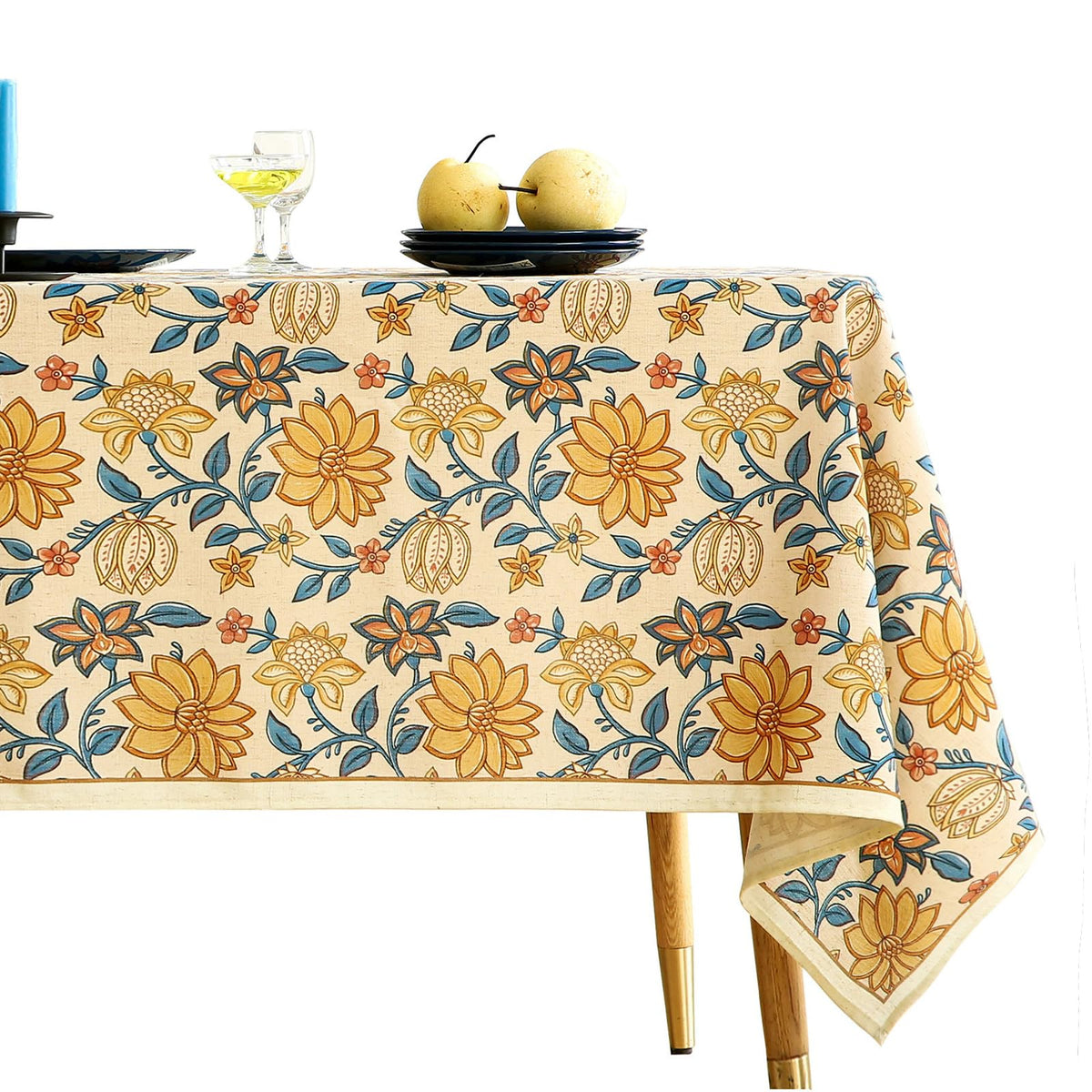 ISAENNE Designer Vintage Square Large Floral Tablecloth,67"x67"