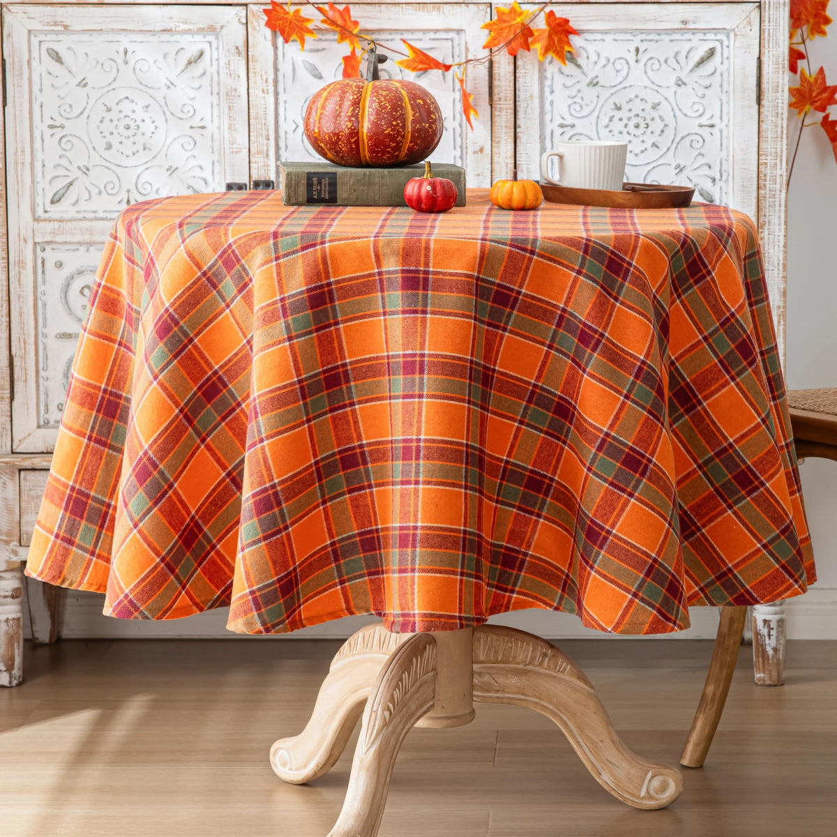 AQOTHES Plaid Fall Tablecloth Thanksgiving Rectangle 60x84 Inch Rust