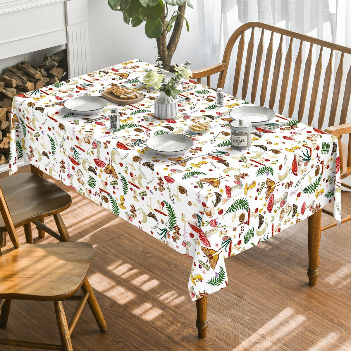 Horaldaily Vintage Mushroom Tablecloth, White, 60x84 Inch Rectangular