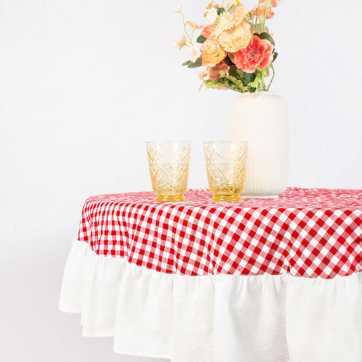 MONDAY MOOSE Ruffle Farmhouse Rustic Rectangle Natural Stonewashed Cotton Tablecloth for Kitchen, Dining Room, Restaurant (60x86 inch, Teal Green)
