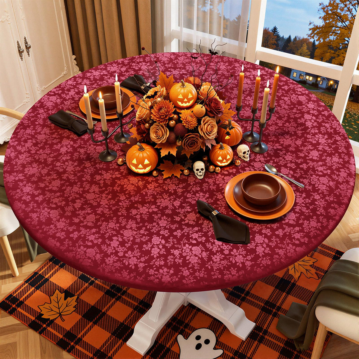 Smiry Waterproof Heavy Duty Vinyl Fitted Tablecloth for 36"-44" Round Table