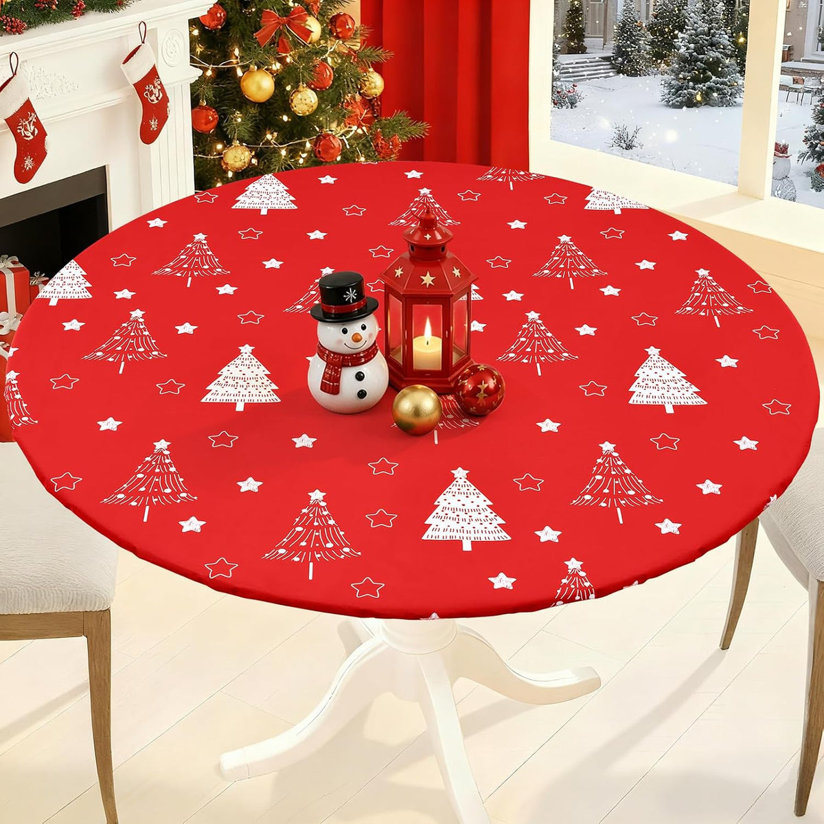 Smiry 45"-56" Round Fitted Tablecloth, Waterproof Plastic Table Cover