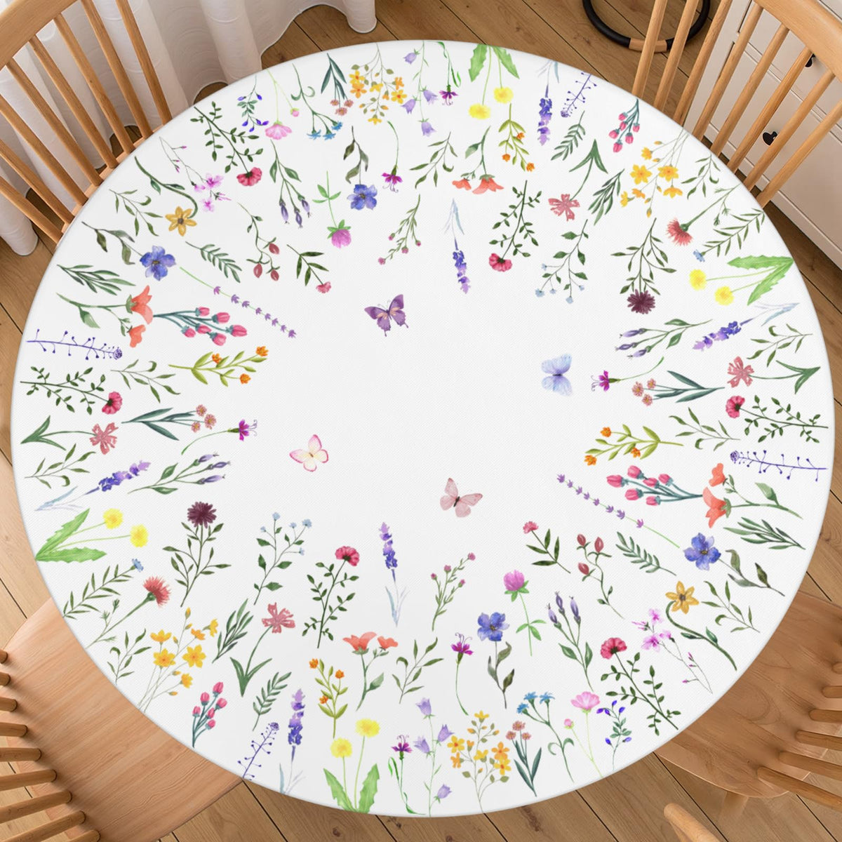 Fall Round Fitted Tablecloth with Elastic Edge Orange Blue White Thanksgiving Pumpkin Table Cover 40-44 Inch Autumn Leaf Washable Table Cloth for Kitchen Dining Room Party Decor