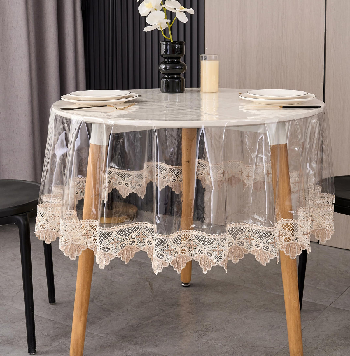 Pioggia Clear Vinyl Tablecloth Protector Waterproof/Oil-Proof PVC Table Cloth Transparent Sheet Table Cover (48'' Round)