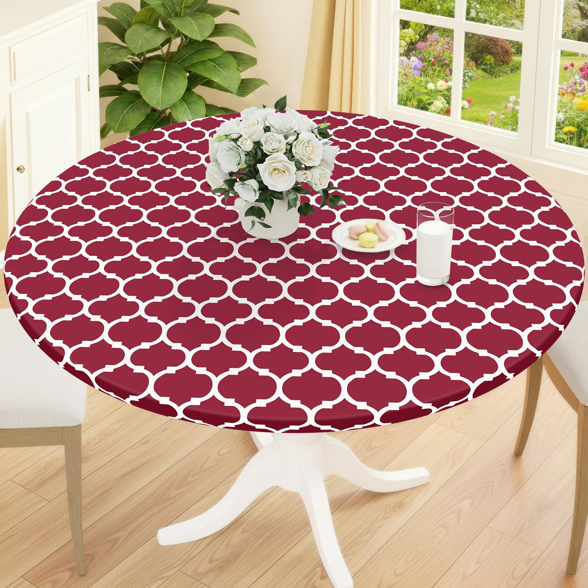 Smiry 45"-56" Round Fitted Tablecloth, Waterproof Plastic Table Cover