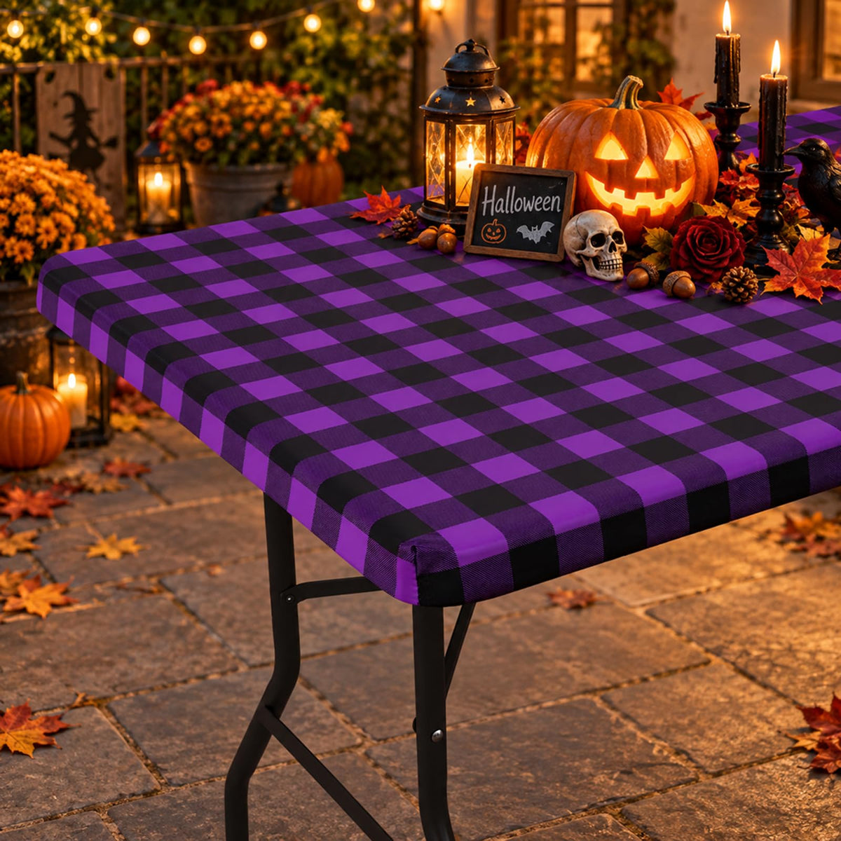 Smiry 6 Foot Picnic Table Cloth, Flannel Backed Fitted Vinyl tablecloths