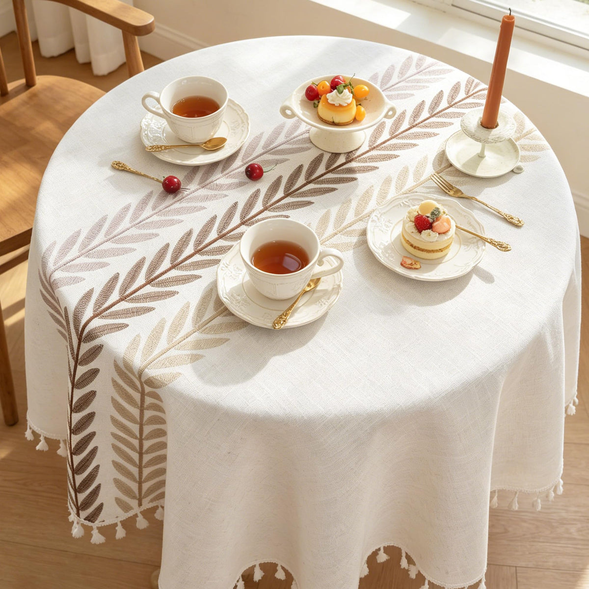 Cotton Linen Tablecloth, Water Resistant Holiday Table Cloth for Rectangle Table with Tassel, Washable Heavy Duty Wrinkle Free Table Cover for Dining Picnic, Coffee Lines, 75 X 55 Inch