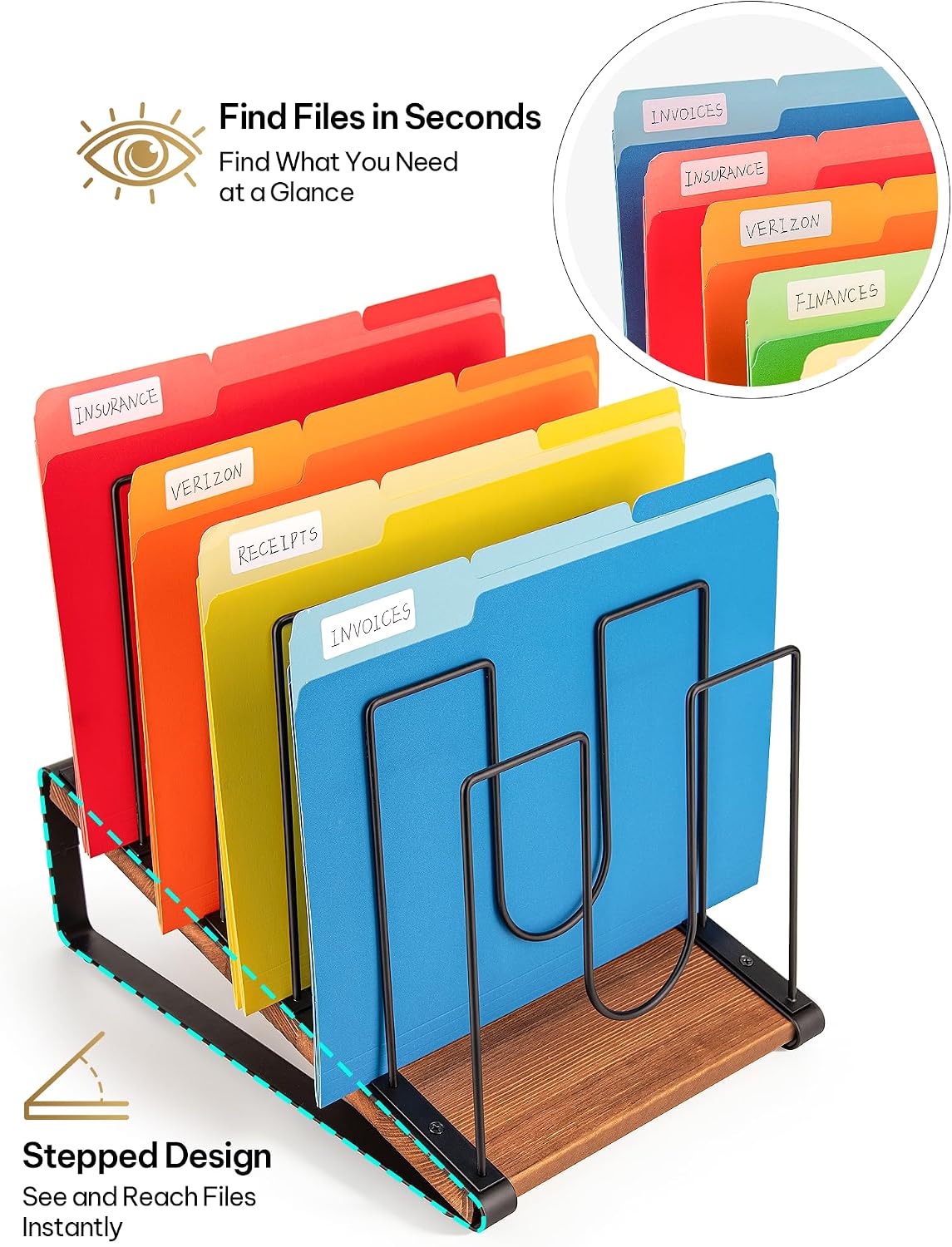 HULISEN Inclined Desk File Organizer, Extended 5 Slots File Folder Holder