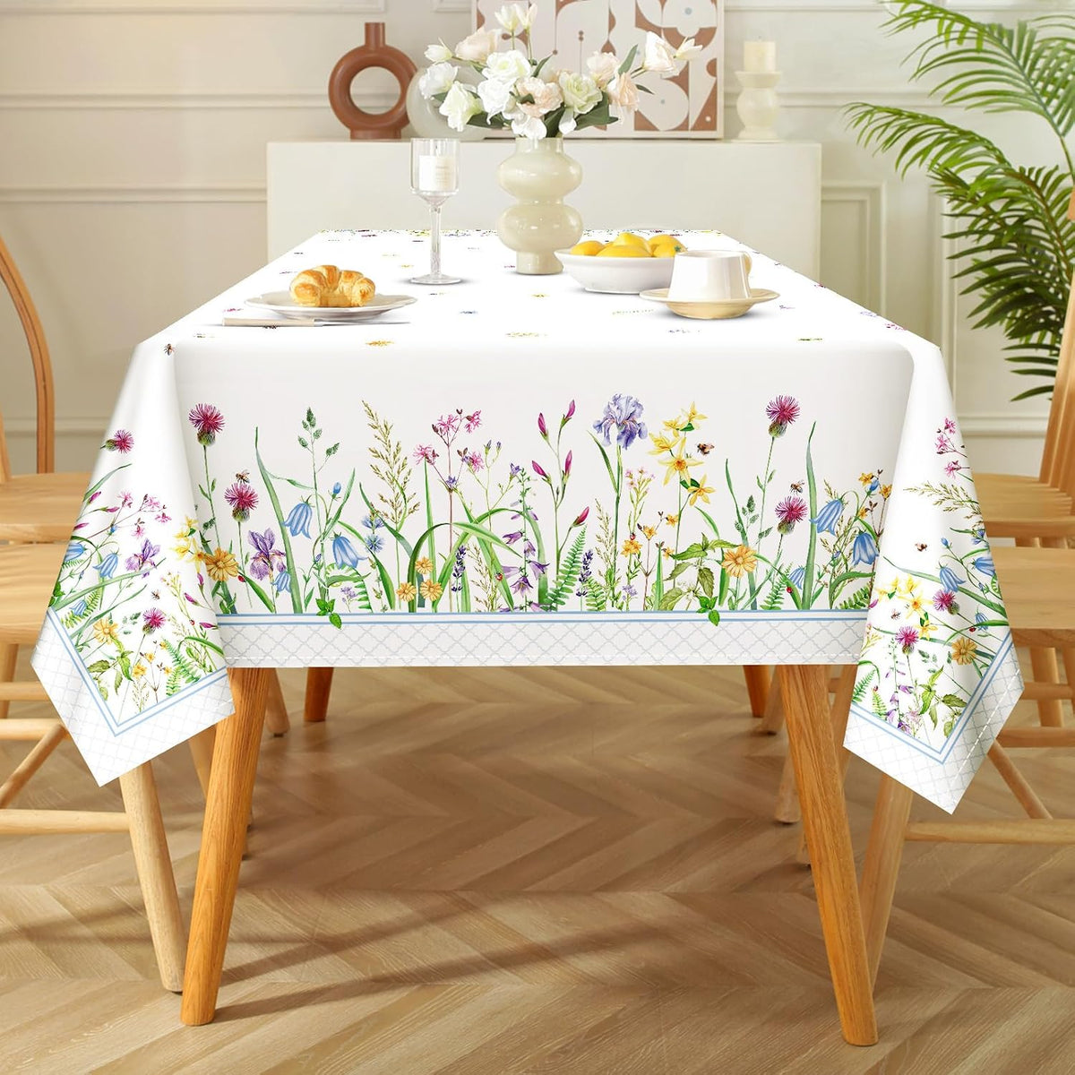 Wildflower Grass Tablecloth 60 x 84 Inch Rectangular, Floral Print