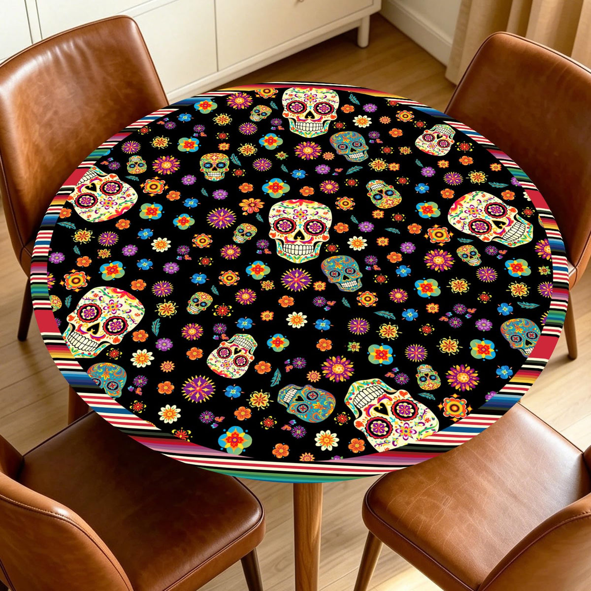 Fall Round Fitted Tablecloth with Elastic Edge Orange Blue White Thanksgiving Pumpkin Table Cover 40-44 Inch Autumn Leaf Washable Table Cloth for Kitchen Dining Room Party Decor