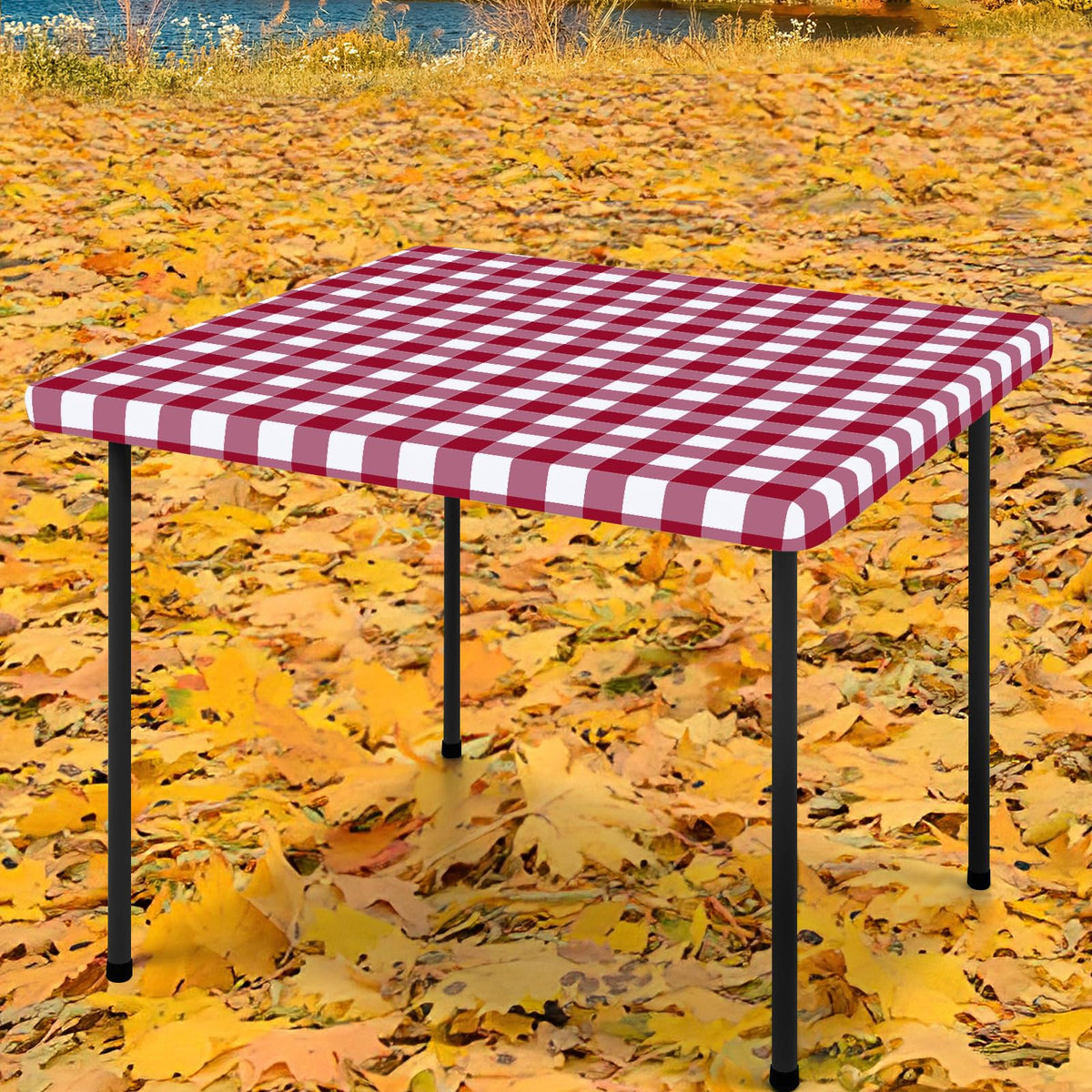 Smiry 6 Foot Picnic Table Cloth, Flannel Backed Fitted Vinyl tablecloths