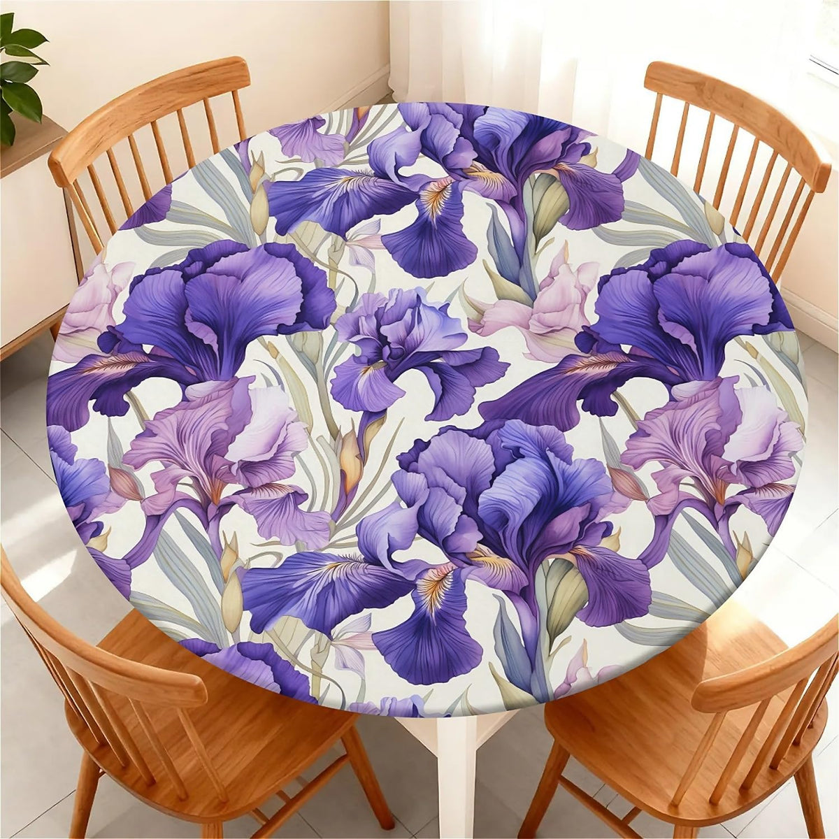 Round Fitted Tablecloth with Elastic Edge, Waterproof Stain Resistant Fabric Table Cover for 45"-48" Round Table, Indoor Outdoor Dining, Kitchen Decor, Camping, Party, Holiday, Black White Marble