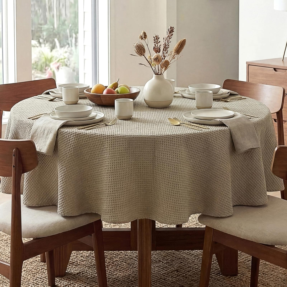 H.VERSAILTEX Rectangle Tablecloth Waffle Textured Waterproof Table Cloth Stain Resistant Wrinkle Free Washable Decorative Table Cover for Dining, Kitchen, Wedding and Parties (54x108 Inch,Taupe)