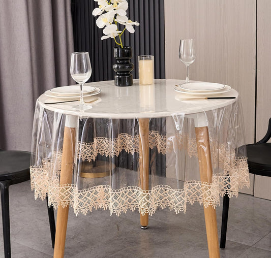 Pioggia Clear Vinyl Tablecloth Protector Waterproof/Oil-Proof PVC Table Cloth Transparent Sheet Table Cover (48'' Round)