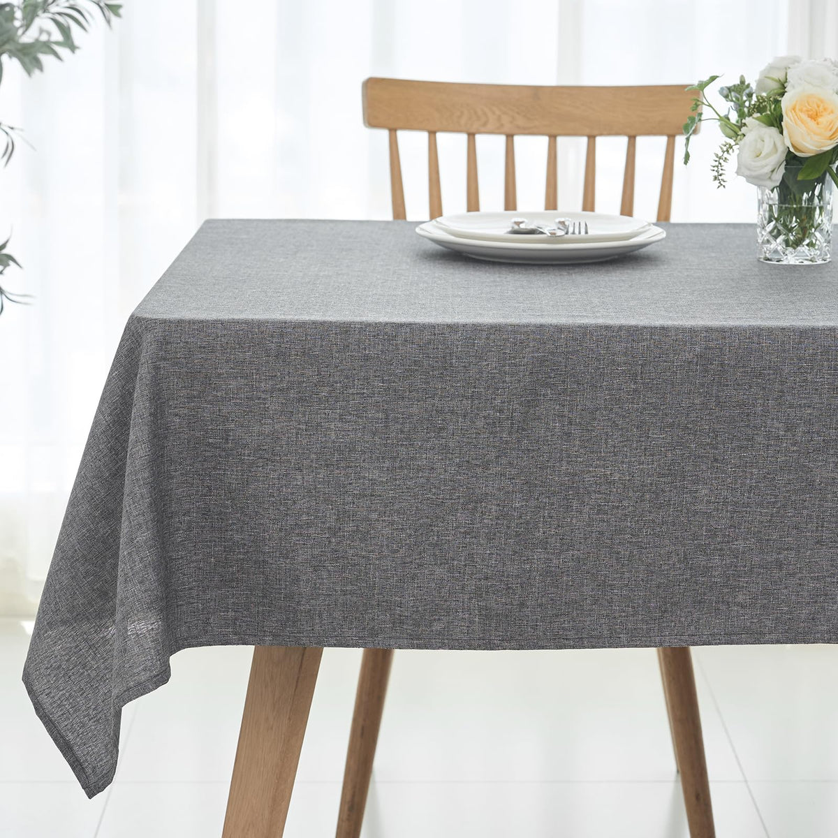 maxmill Rectangle Linen Textured Tablecloth Waterproof Spillproof Wrinkle Free Washable Fabric Table Cloth Kitchen Dining Tabletop Decoration Table Cover for Holiday Dinner Party, 52 x 70 Inch, Linen
