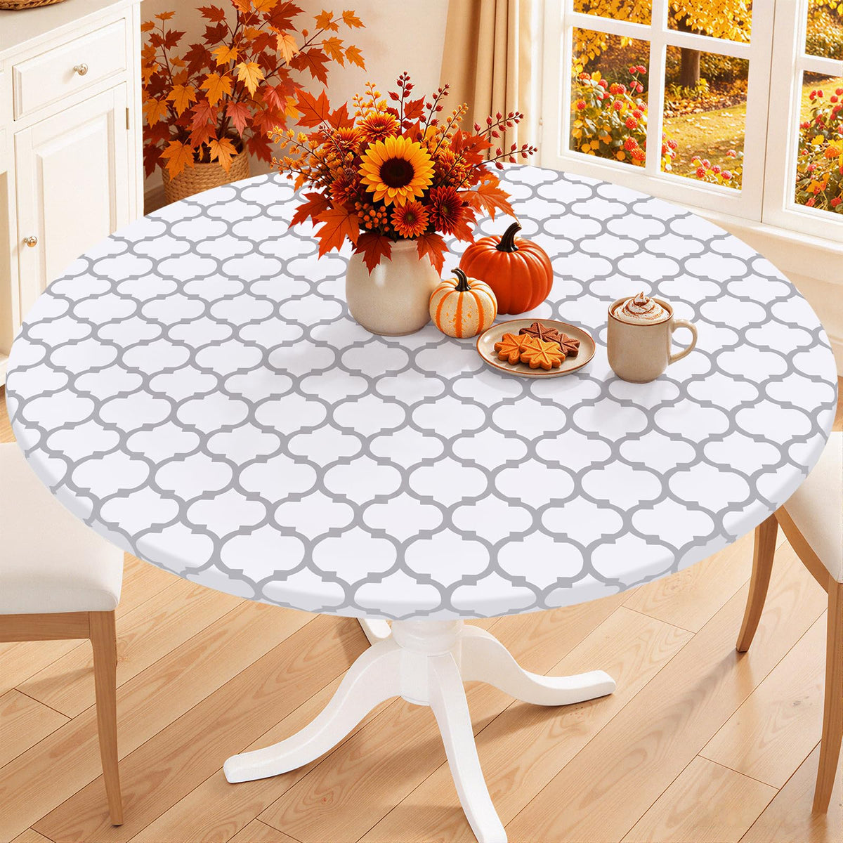 Smiry 45"-56" Round Fitted Tablecloth, Waterproof Plastic Table Cover
