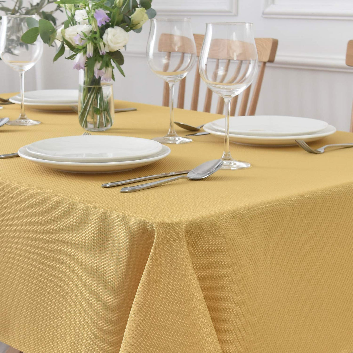maxmill Rectangle Textured Tablecloth Waterproof Spillproof Wrinkle Free Table Cloth, Kitchen Dining Tabletop Decoration, Fabric Table Cover for Outdoor and Indoor Use, 52 x 70 Inch, Beige