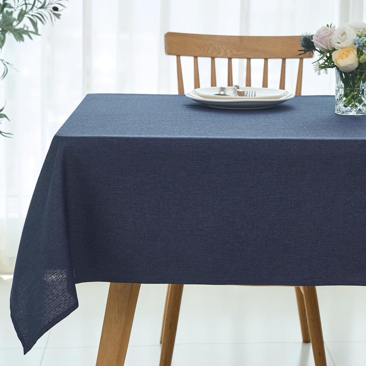 maxmill Rectangle Linen Textured Tablecloth Waterproof Spillproof Wrinkle Free Washable Fabric Table Cloth Kitchen Dining Tabletop Decoration Table Cover for Holiday Dinner Party, 52 x 70 Inch, Linen