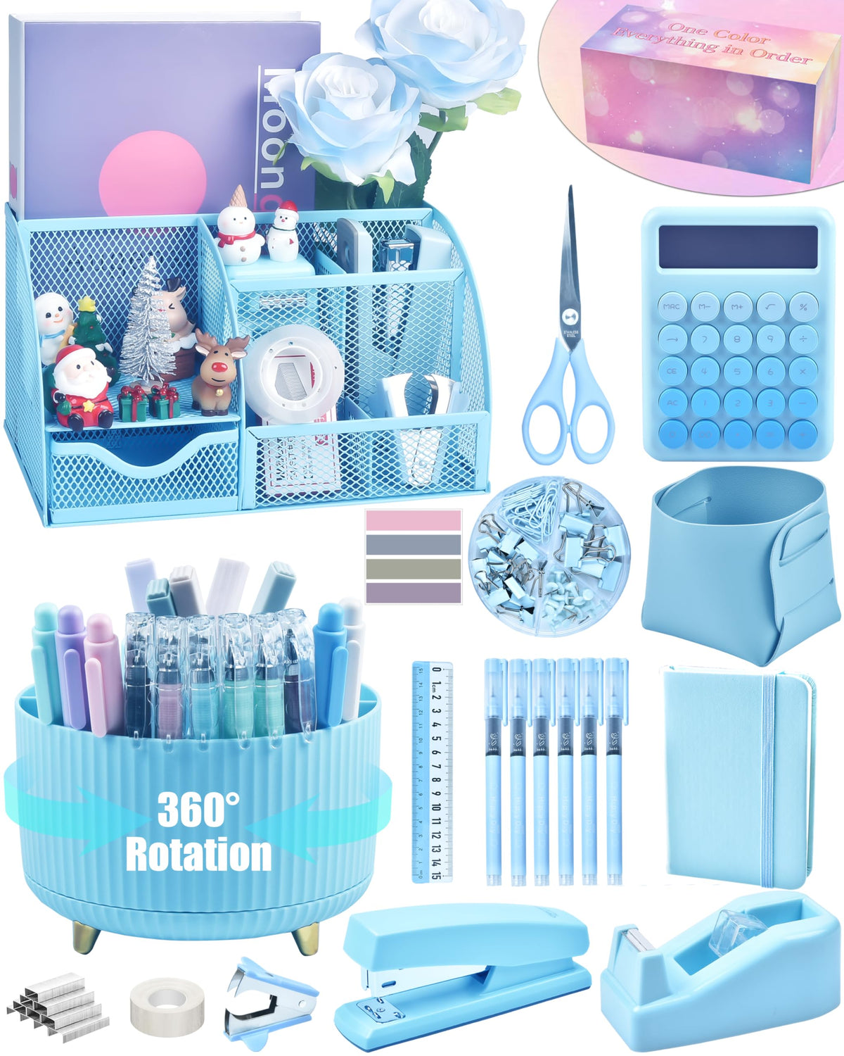 LXEVIHK Pink Desk Accessories 21-Piece Office Supplies Gift Set for Women