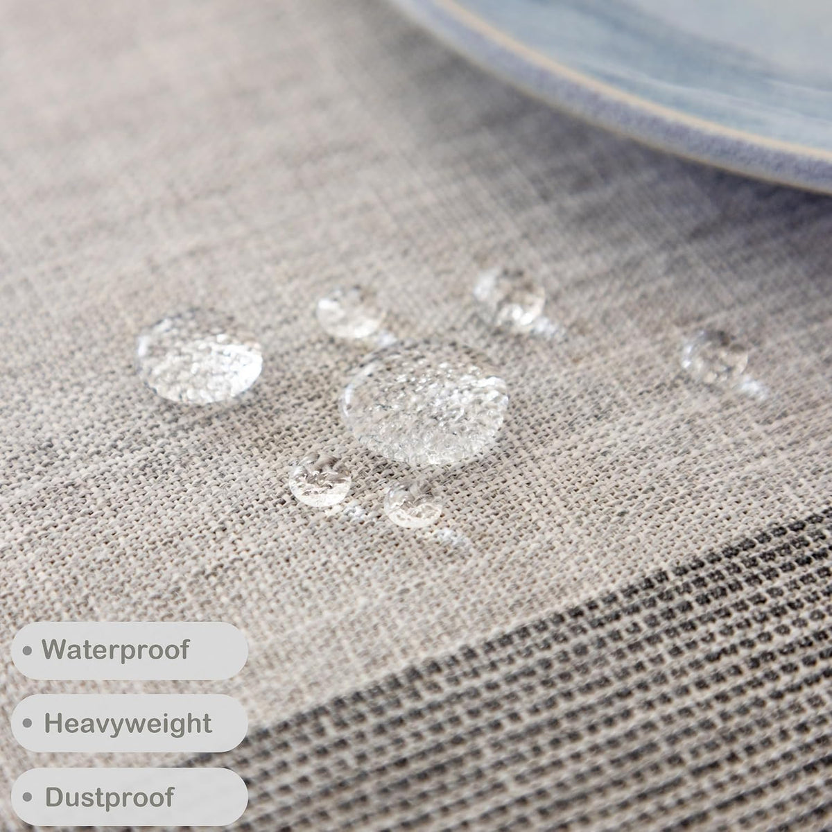 Waterproof Cotton Linen Washable Round Tablecloth 52 Inch Grey