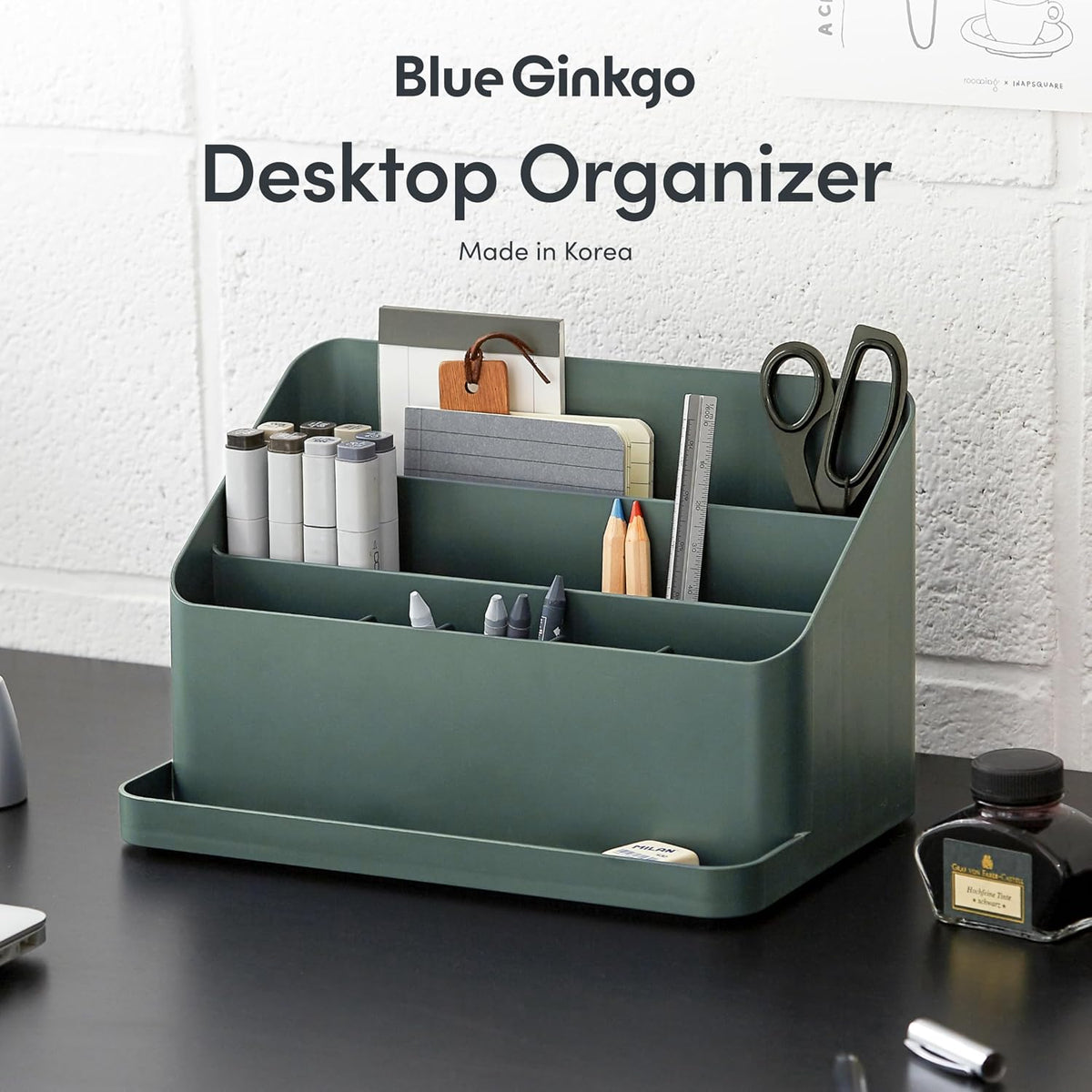 BLUE GINKGO Desk Organizer, Office Supplies, Green, Made in Korea