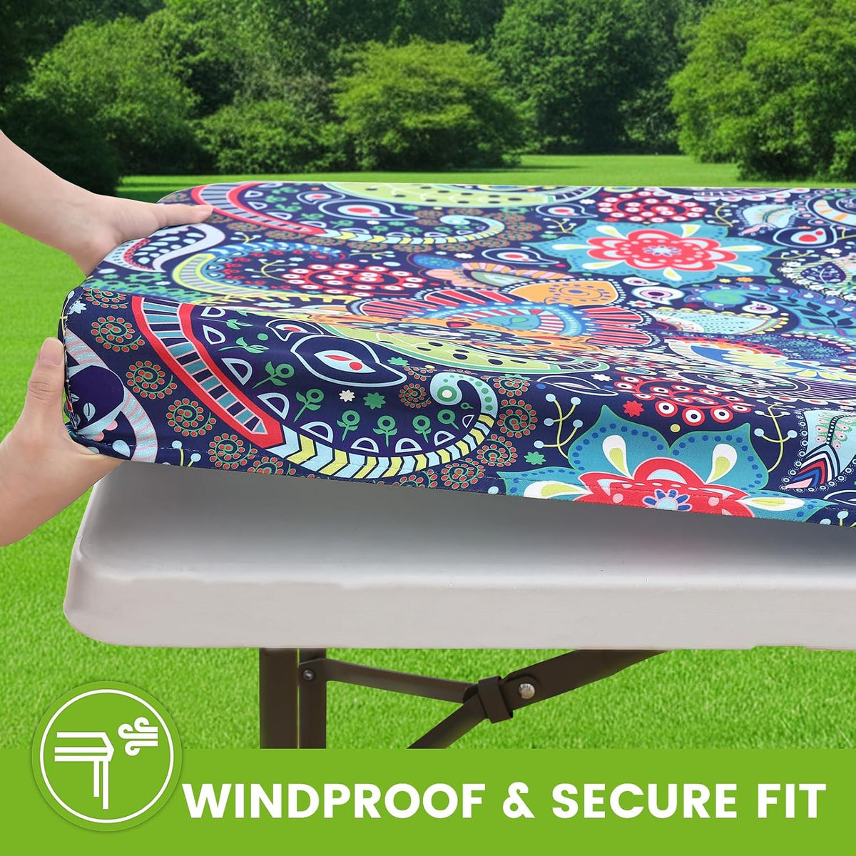 Smiry Spandex Printed 6FT Rectangle Table Cloth, Elastic Fitted Table Cover