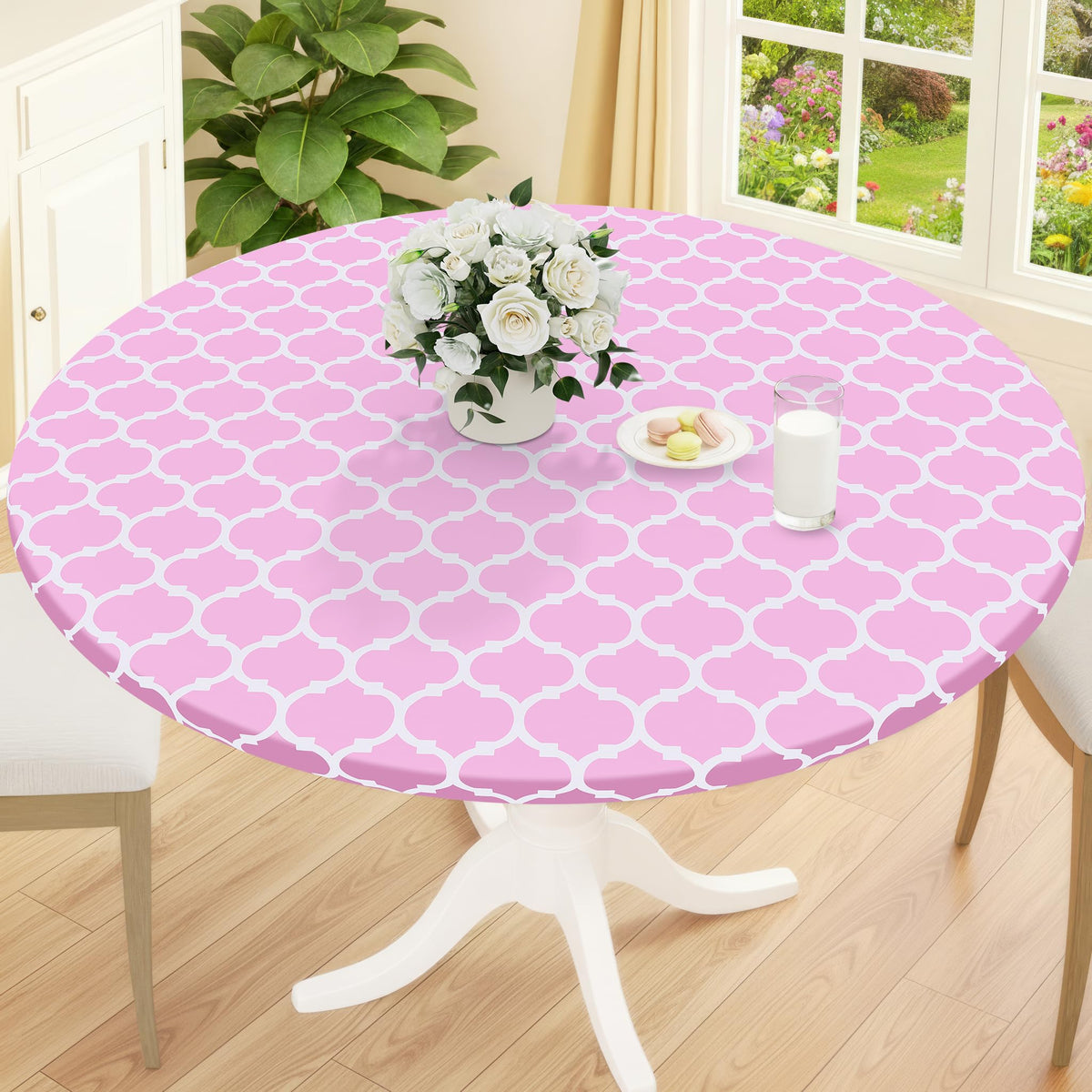 Smiry 45"-56" Round Fitted Tablecloth, Waterproof Plastic Table Cover