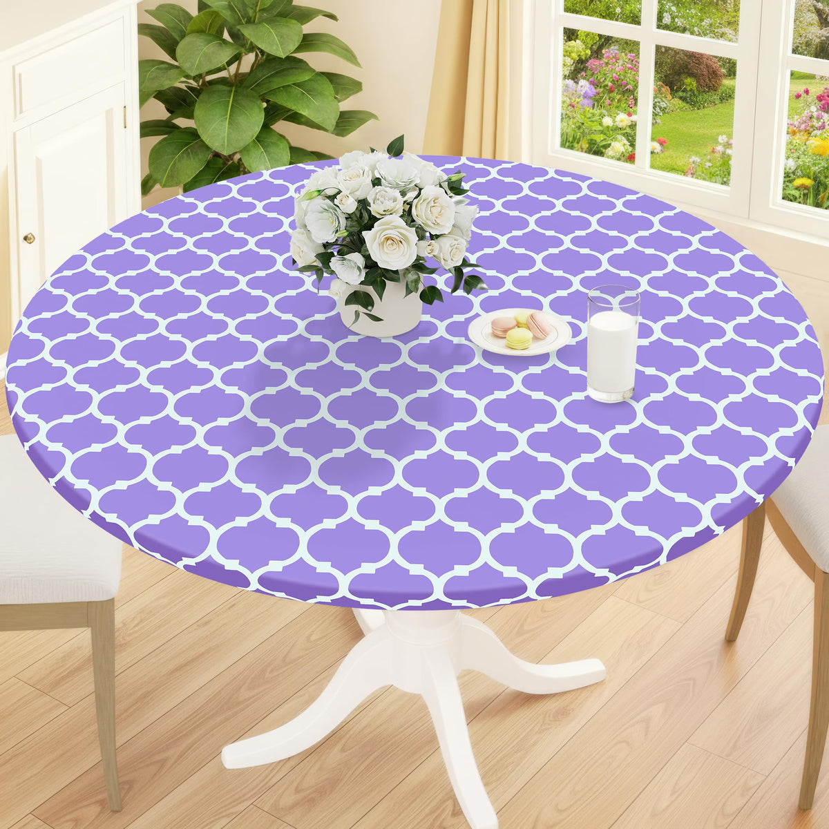 Smiry 45"-56" Round Fitted Tablecloth, Waterproof Plastic Table Cover