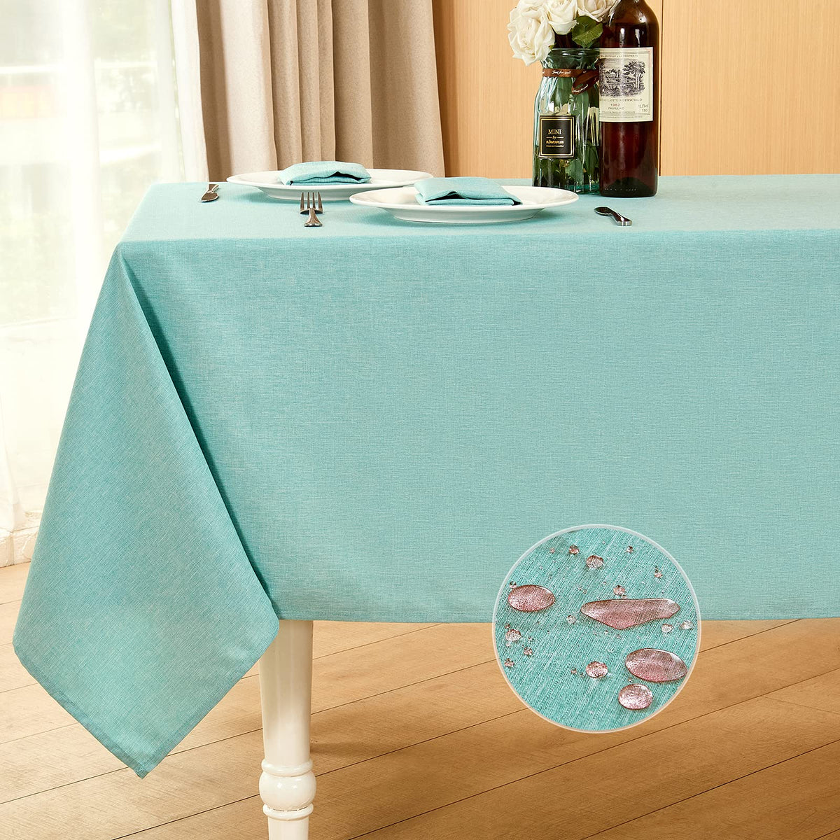 Mebakuk Rectangle Table Cloth Linen Farmhouse Tablecloth Waterproof Anti-Shrink Soft and Wrinkle Resistant Decorative Fabric Table Cover for Kitchen (Flaxen, 52" x 70" (4-6 Seats))