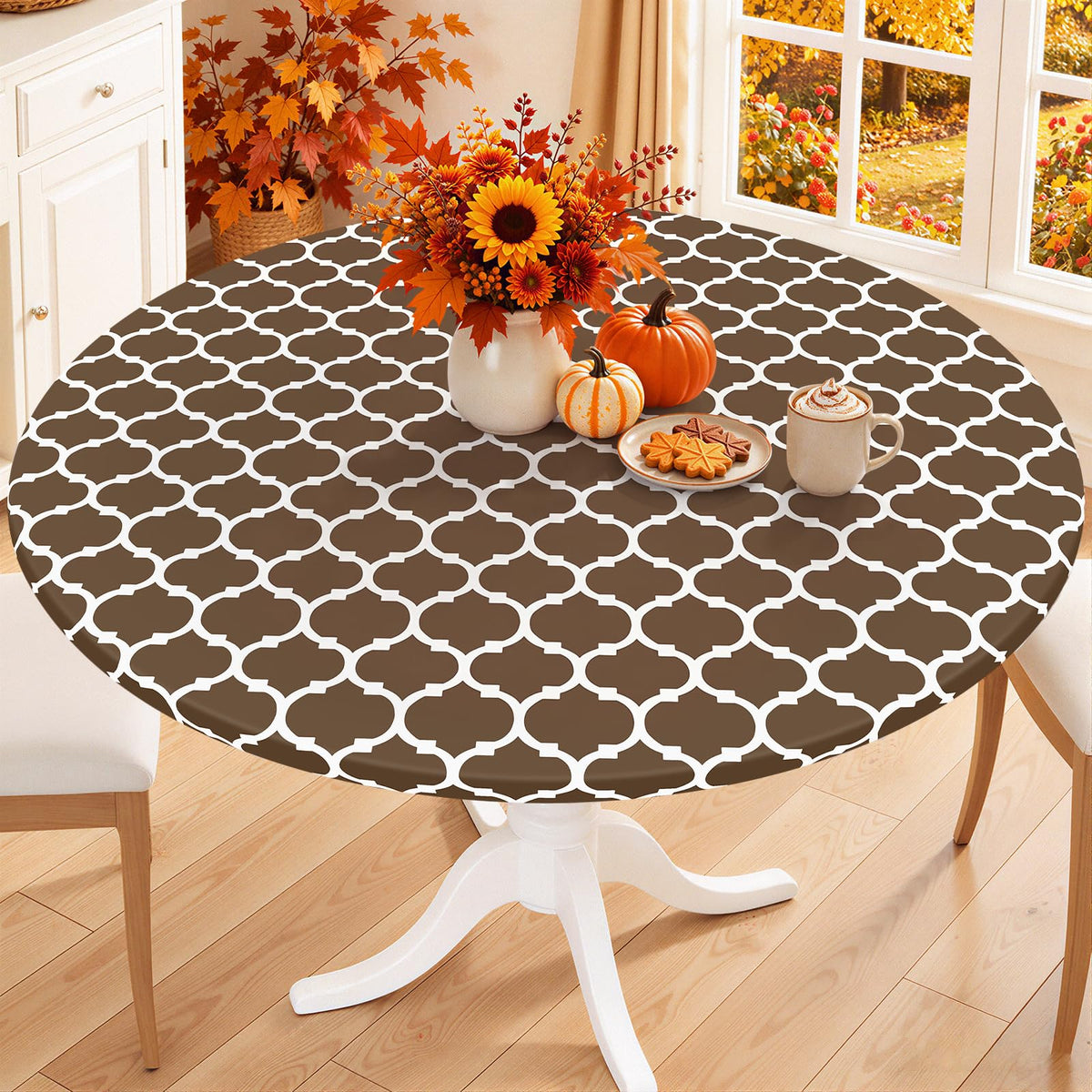 Smiry 45"-56" Round Fitted Tablecloth, Waterproof Plastic Table Cover