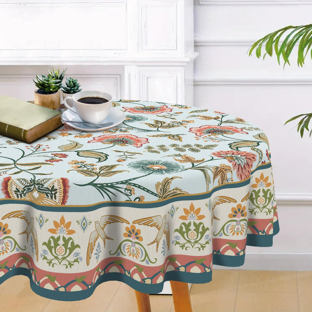 Boho Flower Bird Square Tablecloth 70 x 70 Inches