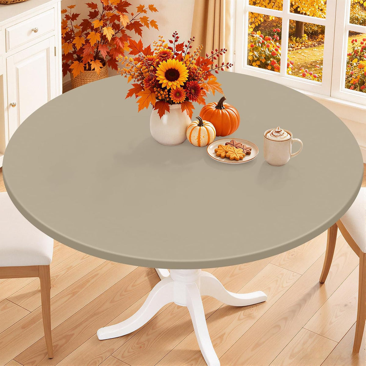 Smiry 45"-56" Round Fitted Tablecloth, Waterproof Plastic Table Cover