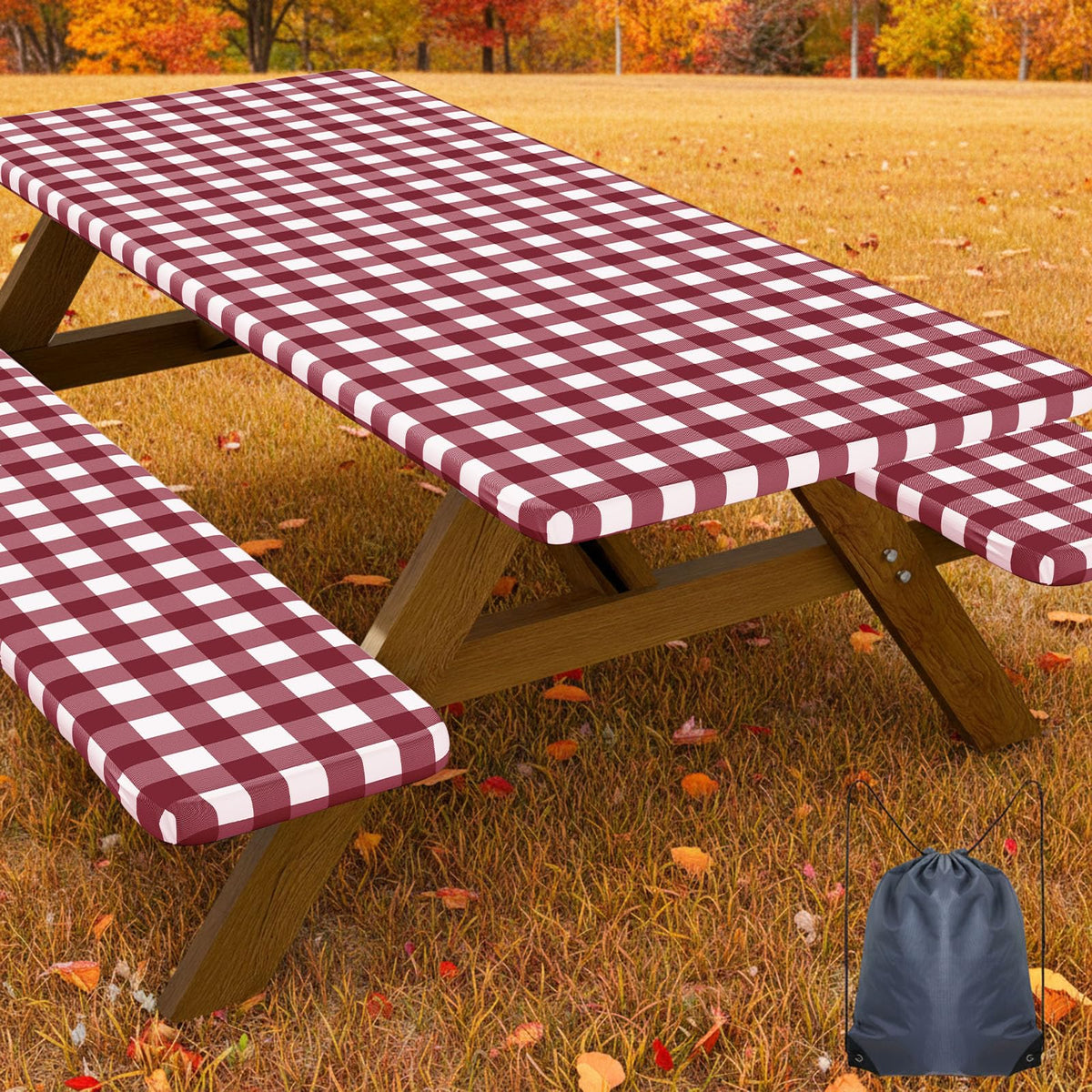 Smiry 6FT Picnic Table Cover with Bench Covers, Elastic Fitted Tablecloth