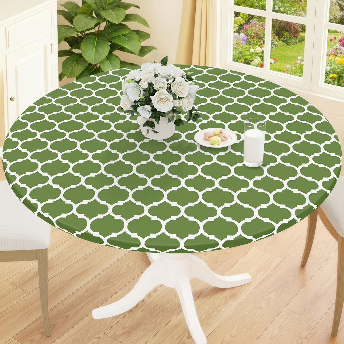 Smiry 45"-56" Round Fitted Tablecloth, Waterproof Plastic Table Cover
