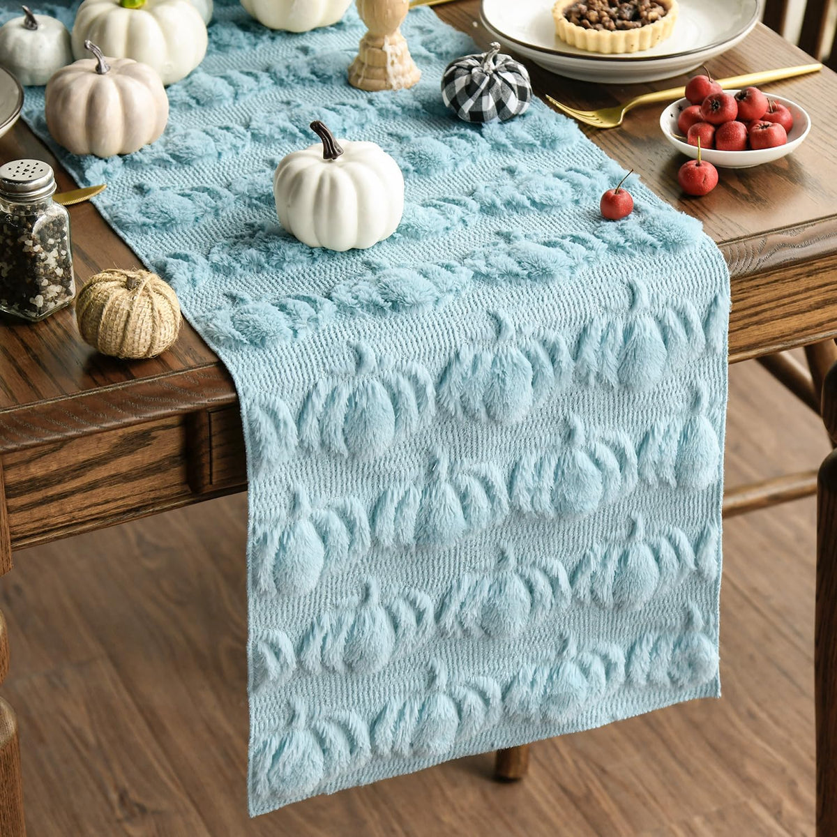 Artoid Mode Caramel Soft Faux Fur Pumpkins Fall Table Runner 13x90 Inch