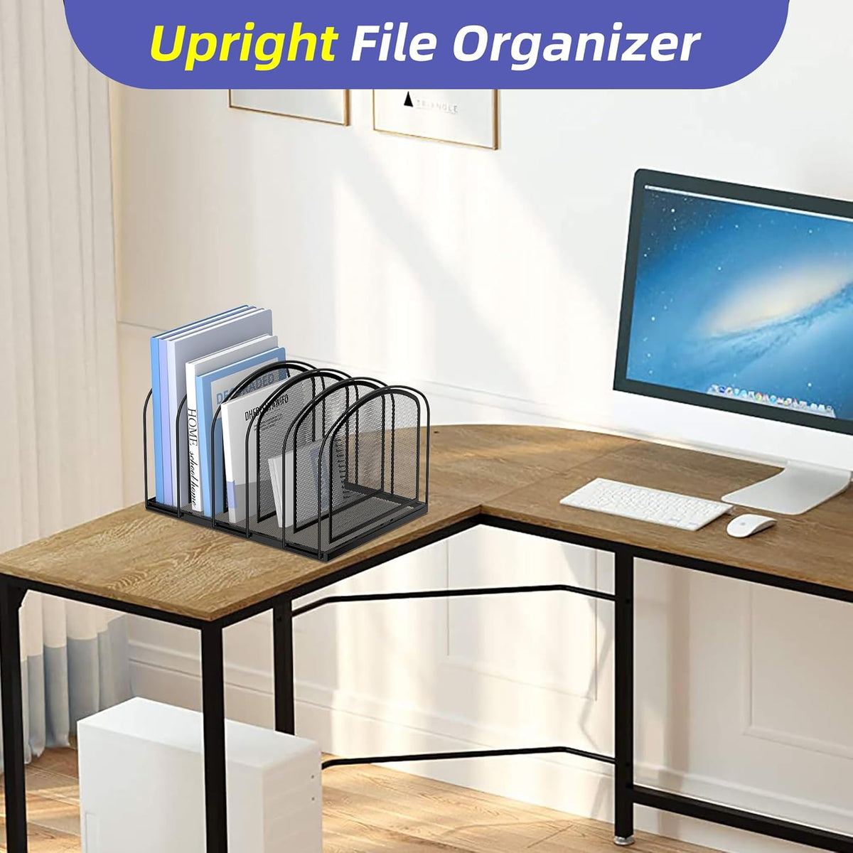 SUPEASY 5-Section File Organizer for Desk, Metal File Folder Holder, Black