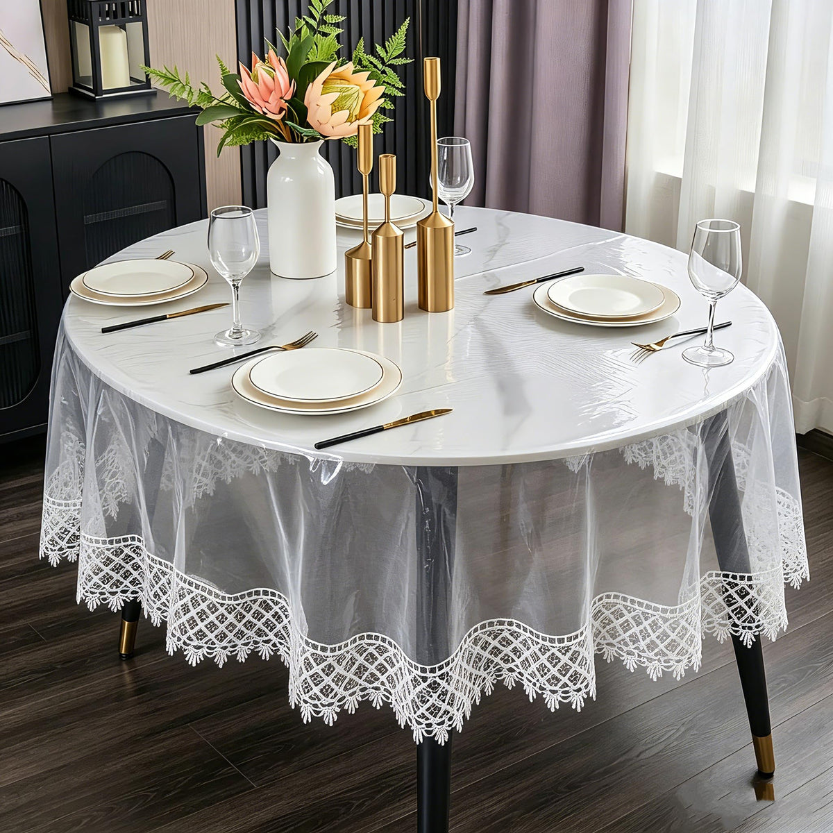 Pioggia Clear Vinyl Tablecloth Protector Waterproof/Oil-Proof PVC Table Cloth Transparent Sheet Table Cover (48'' Round)