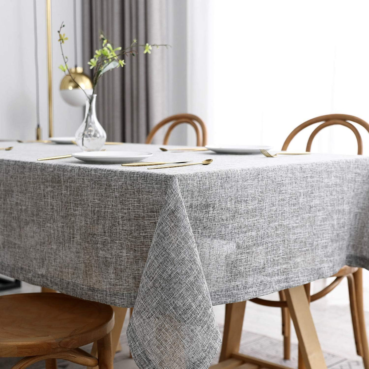 maxmill Flaxy Faux Linen Table Cloth with 2-Tone Slubby Texture Wrinkle Resistant Anti-Shrink Soft Tablecloth for Kitchen Dining Tabletop for Banquet Parties Rectangle 52 x 70 Inch Light Grey