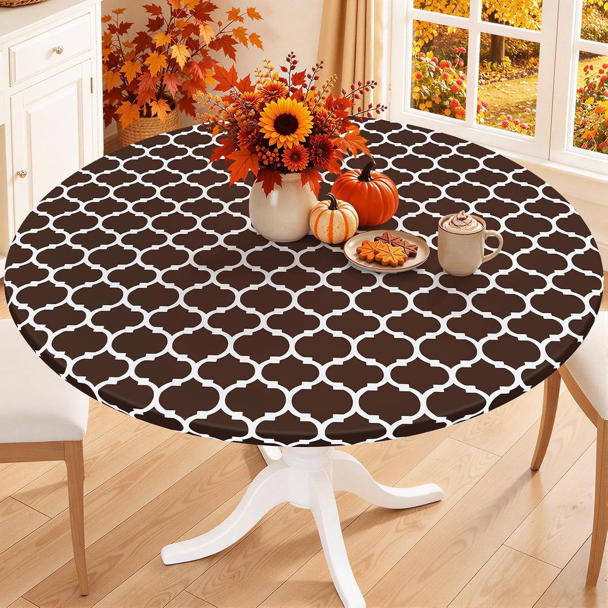 Smiry 45"-56" Round Fitted Tablecloth, Waterproof Plastic Table Cover