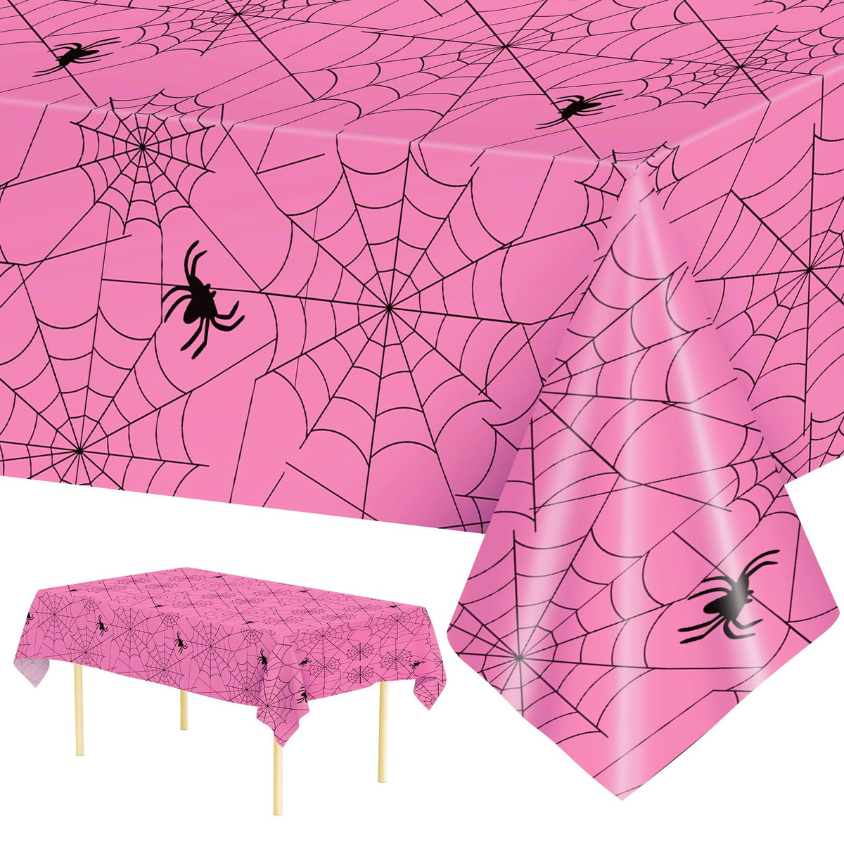 2 Pcs Halloween Tablecloth - Plastic Halloweens Spider Webs Table Cloth, Black Disposable Rectangle Spiderweb Table Cover for Halloween Party Decorations Supplies Favors Tables Decor, 108 x 54 Inch