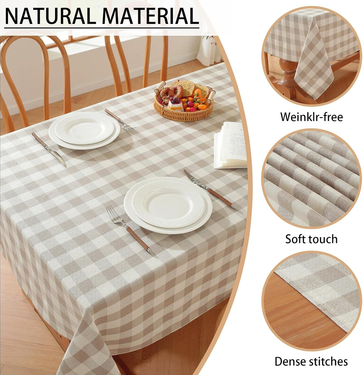 Gingham Tablecloths Rectangular Washable Picnic Table Cover 55”x 70”