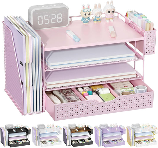 Wood Desk Organizers and Accessories with File Holder & Catalog Racks
