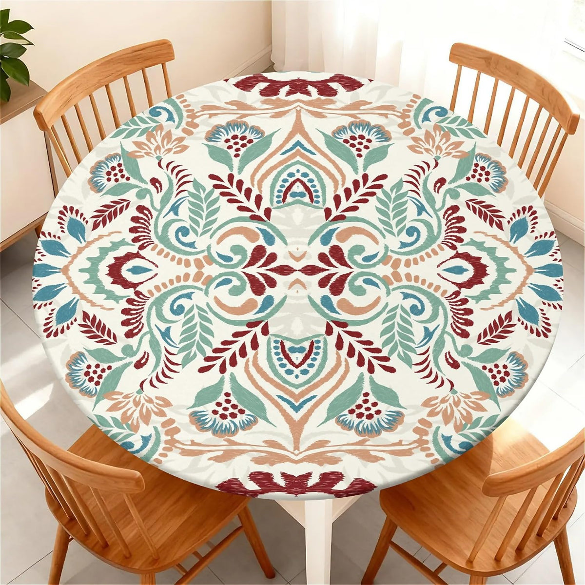 Round Fitted Tablecloth with Elastic Edge, Waterproof Stain Resistant Fabric Table Cover for 45"-48" Round Table, Indoor Outdoor Dining, Kitchen Decor, Camping, Party, Holiday, Black White Marble