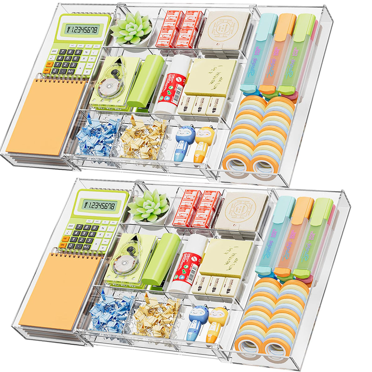 Marbrasse Expandable Desk Drawer Organizer, Clear Plastic Drawer Organizer Tray with 10 Adjustable Compartments, Desk Organizers and Accessories, 5 Drawer Dividers for Office Supplies, Makeup(Clear)