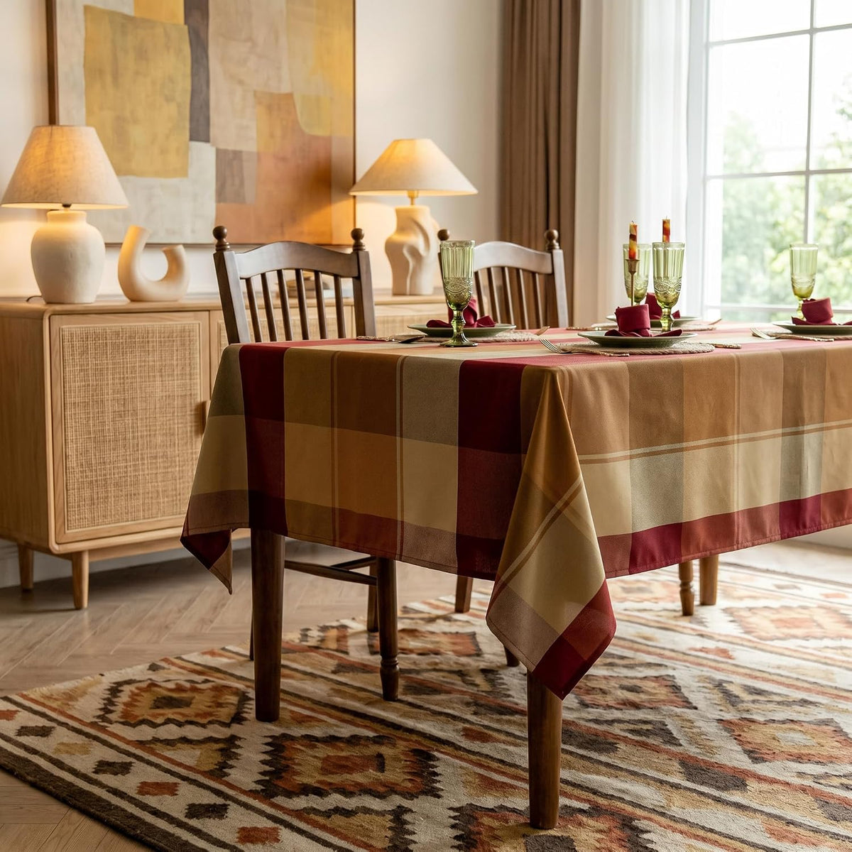 Rectangle Plaid Tablecloth for Thanksgiving, 60x84 inches