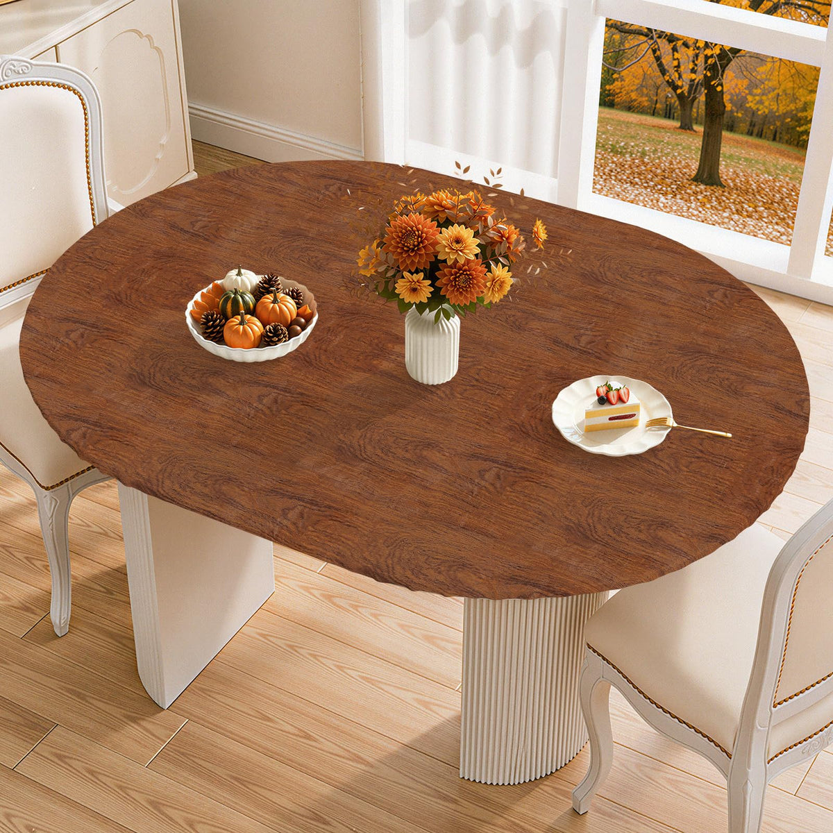 Smiry 45"-56" Round Fitted Tablecloth, Waterproof Plastic Table Cover