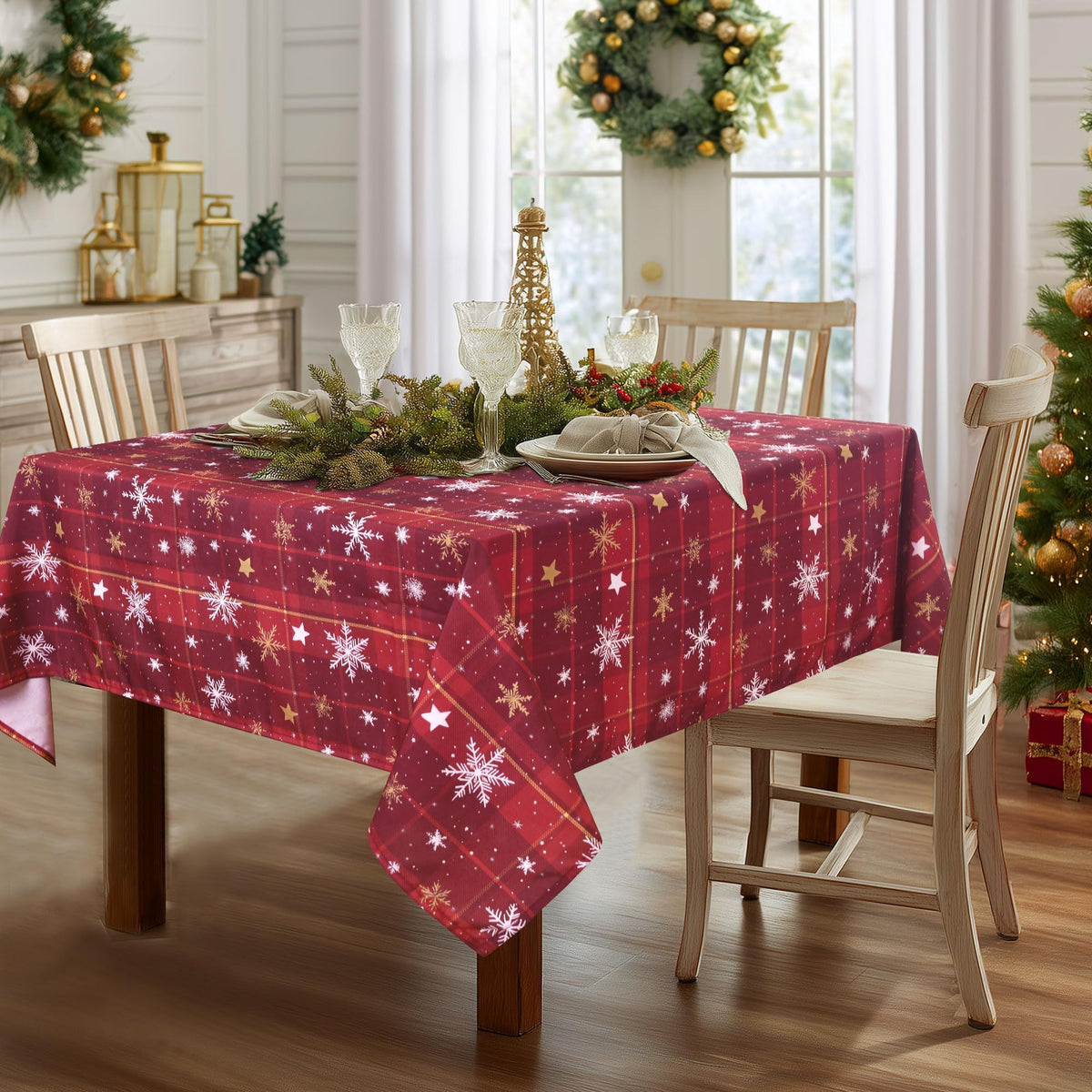 DWCN Rectangle Tablecloth - 60 x 84 Inch - Waterproof Stain and Wrinkle Resistant Washable Table Cloth, Decorative Fabric Table Cover for Kitchen Dining Room Party and Outdoor Use, Black