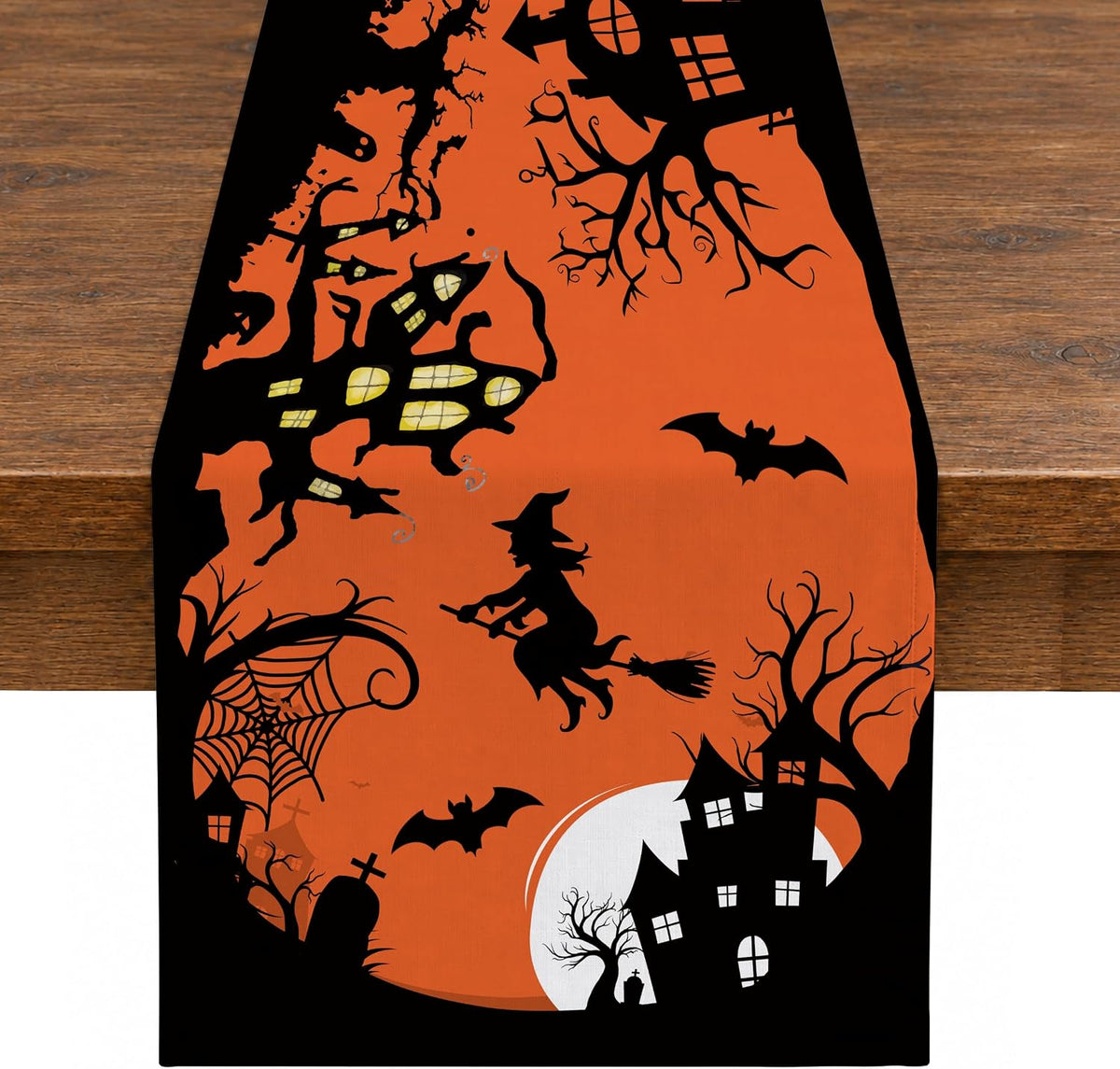 Halloween Spooky Haunted House Dining Table Runner