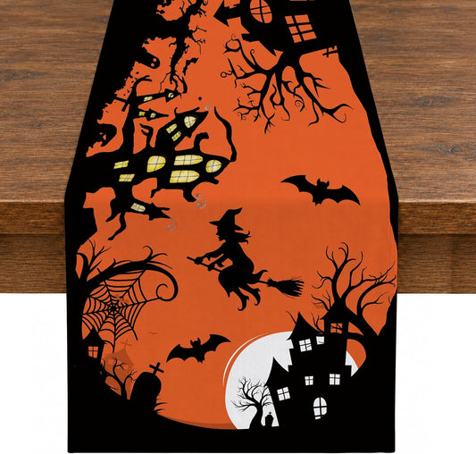 Halloween Spooky Haunted House Dining Table Runner